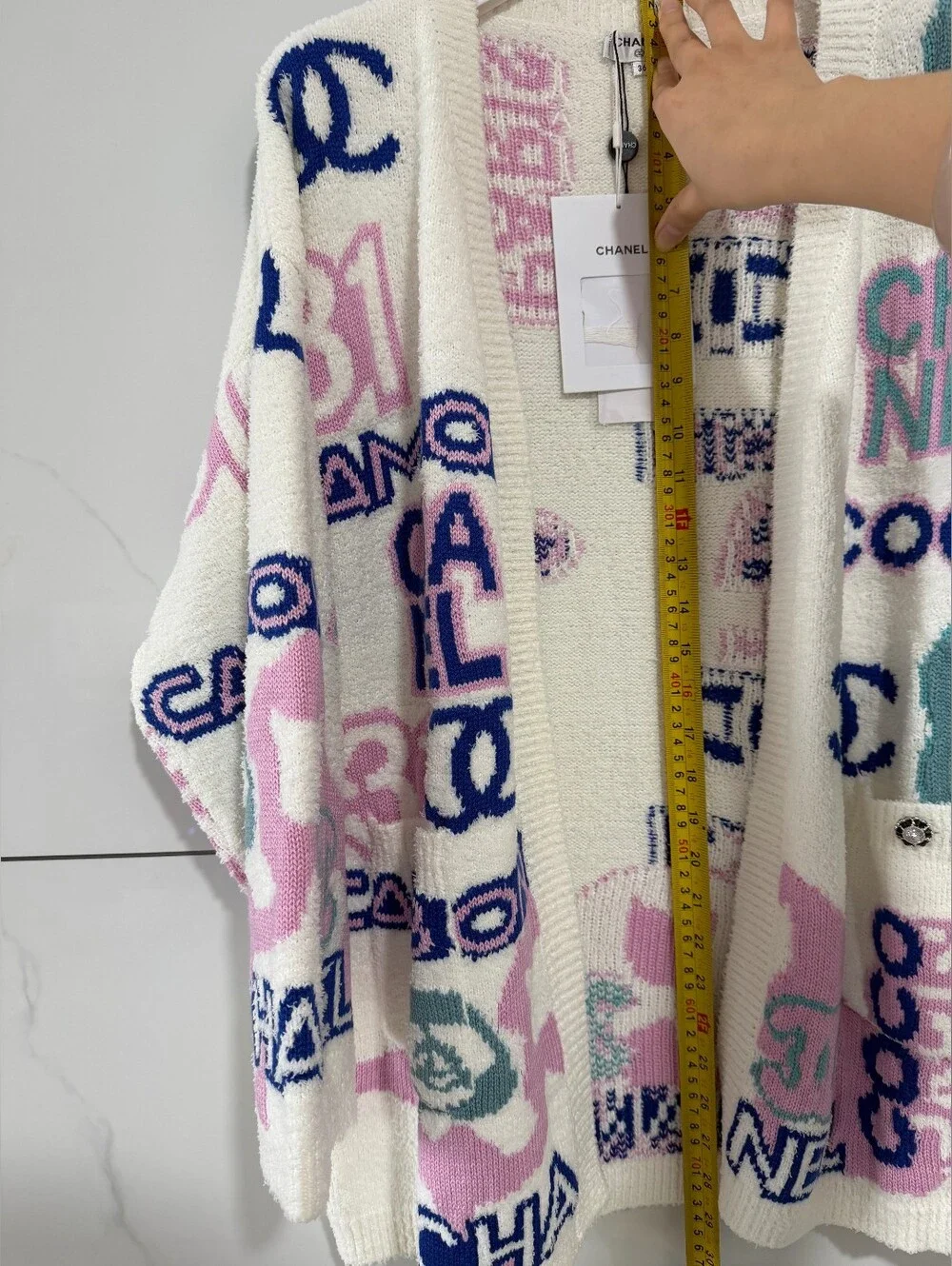 Chanel Cream Logo Graphic Knit Cardigan